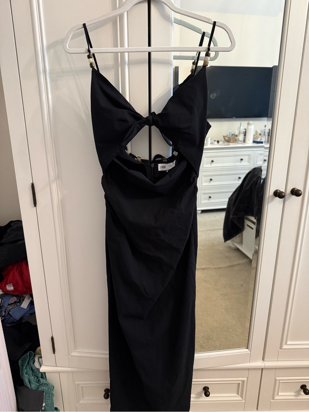 Zara Black Strapless Cutout Tie-Front Midi Dress